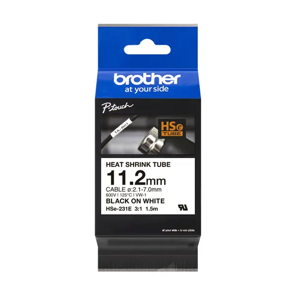 Brother HSe-231E 熱縮套管標籤帶 白底黑字 11.2mm