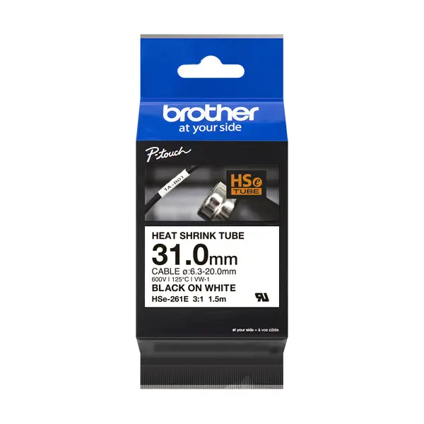 Brother HSe-261E 熱縮套管標籤帶 白底黑字 31mm