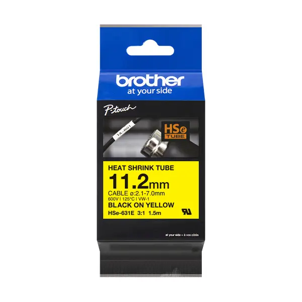 Brother HSe-631E 熱縮套管標籤帶 黃底黑字 11.2mm