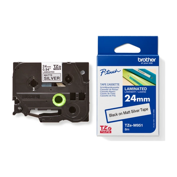Brother TZe-M951 護貝標籤帶 消光銀底黑字 24mm