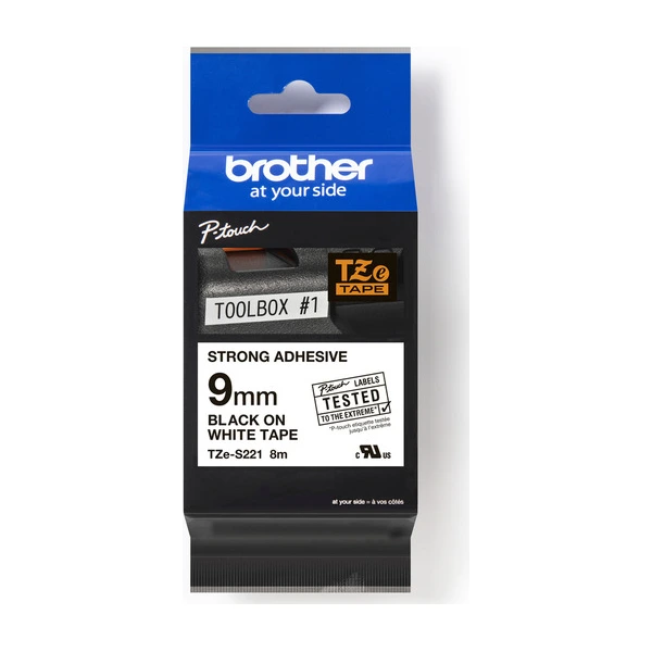 Brother TZe-S221 超強黏性護貝標籤帶 白底黑字 9mm